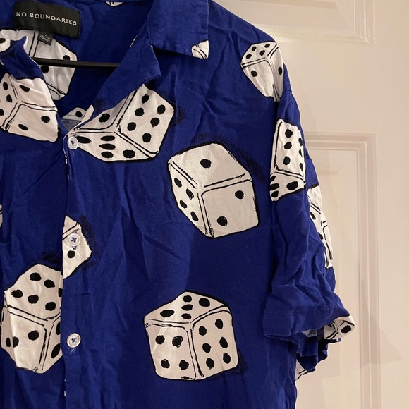 Blue Dice Print Men's button Shirt - Picture 3 of 4